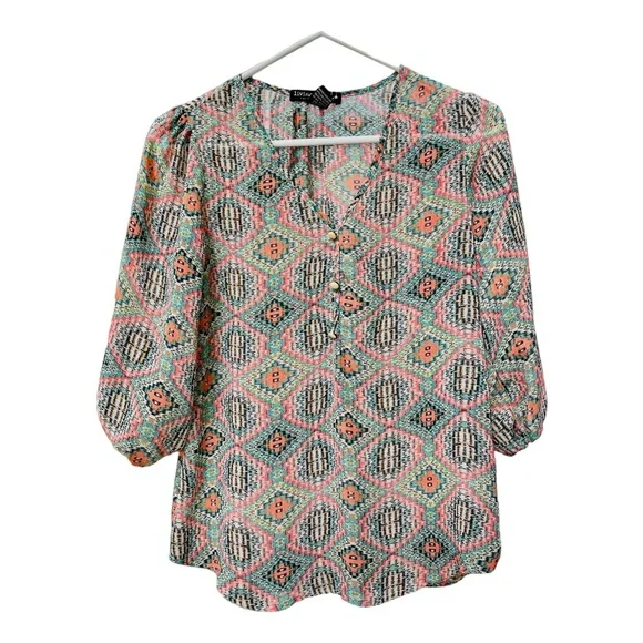 Living Doll Casual Aztec Print Chiffon Blouse Size XS Women's - Picture 1 of 8